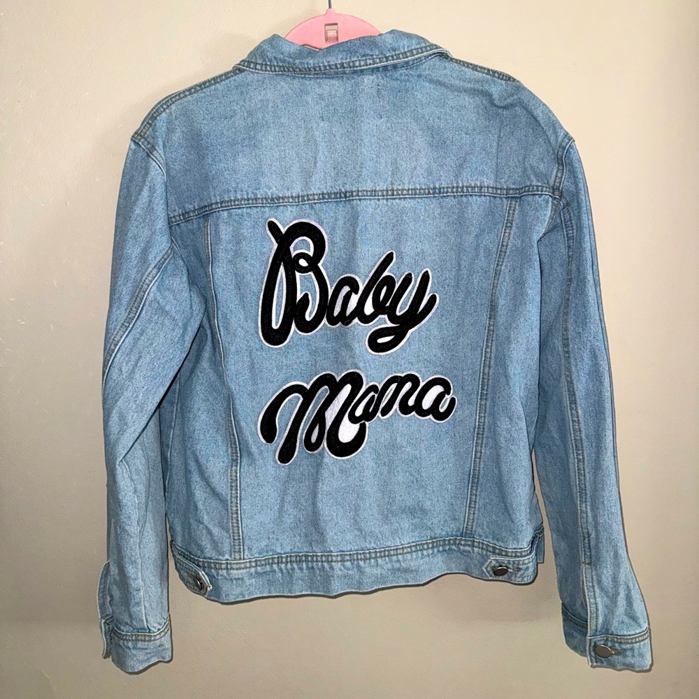 Like new, Fashion Nova, “baby mama” Jean jacket, size small